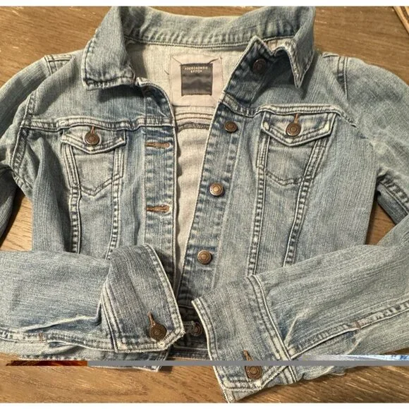 Abercrombie & Fitch Denim Jacket Women Large Blue Button Distressed Y2k 90s - Picture 6 of 11